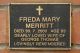 Wall marker in memory of Freda Mary MERRITT (m.n. WALTER, 1907-2000).